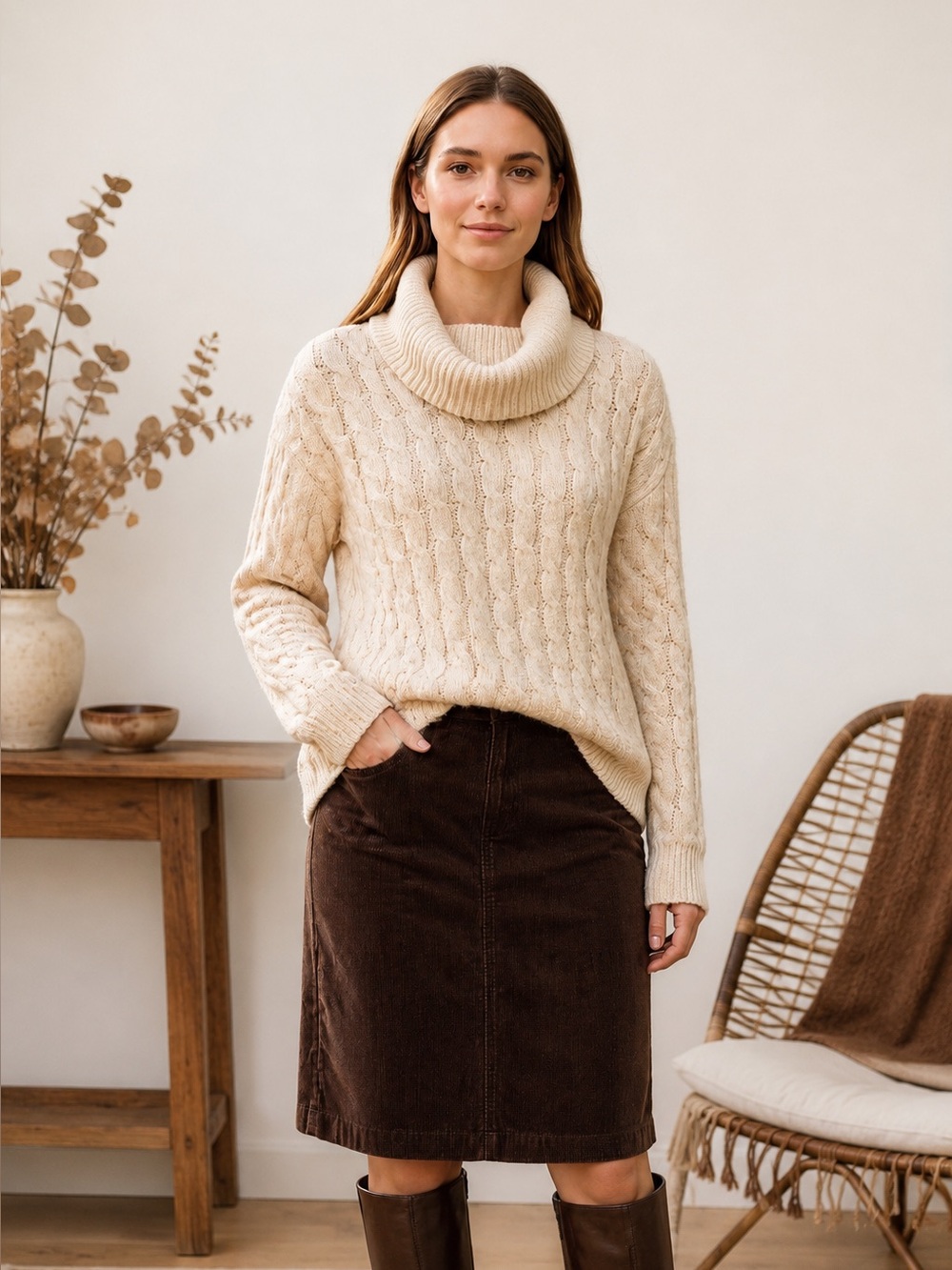 Tahari Cream Cowl Neck Sweater | Cable Knit Cozy Pullover | Size S